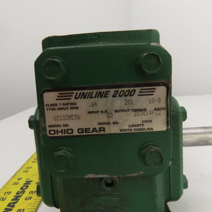 Ohio Gear U2133MC56 10-B Ratio 1/4HP Gear Reducer 172.5RPM Output 115/230V 1PH