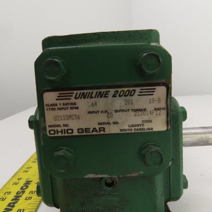 Ohio Gear U2133MC56 10-B Ratio 1/4HP Gear Reducer 172.5RPM Output 115/230V 1PH