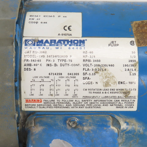 Ingersoll Dresser D520 3/4HP Centrifugal Pump 208-230/460V 3PH 4-1/4" Imp.
