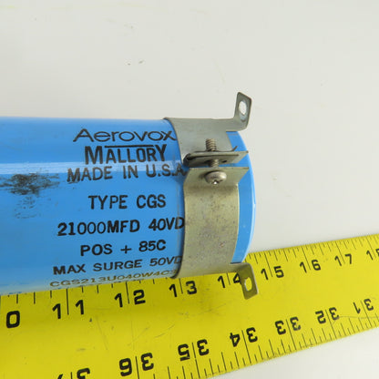 Aerovox Mallory CGS213U040W4C3PL Type CGS 21000 MFD Capacitor 40VDC Surge 50VDC