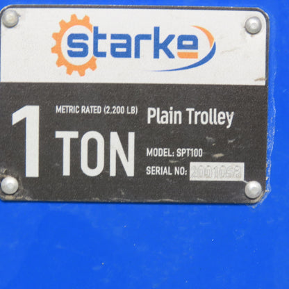 Sarke SP100 Plain Push Trolley 1 Ton Capacity Flange Width: 3.9" - 5.7"
