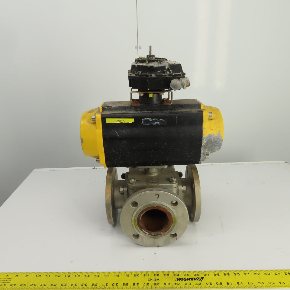 Sharpe Style Pneumatic Valve Actuator With 3" Stainless Steel Valve 3-Way