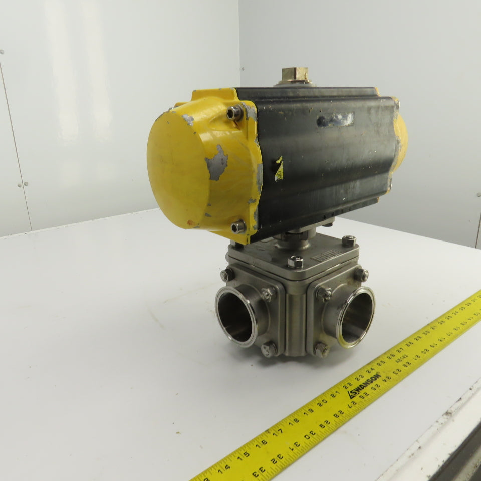 Sharpe Style Pneumatic Valve Actuator With 3" Stainless Steel Valve 3-Way