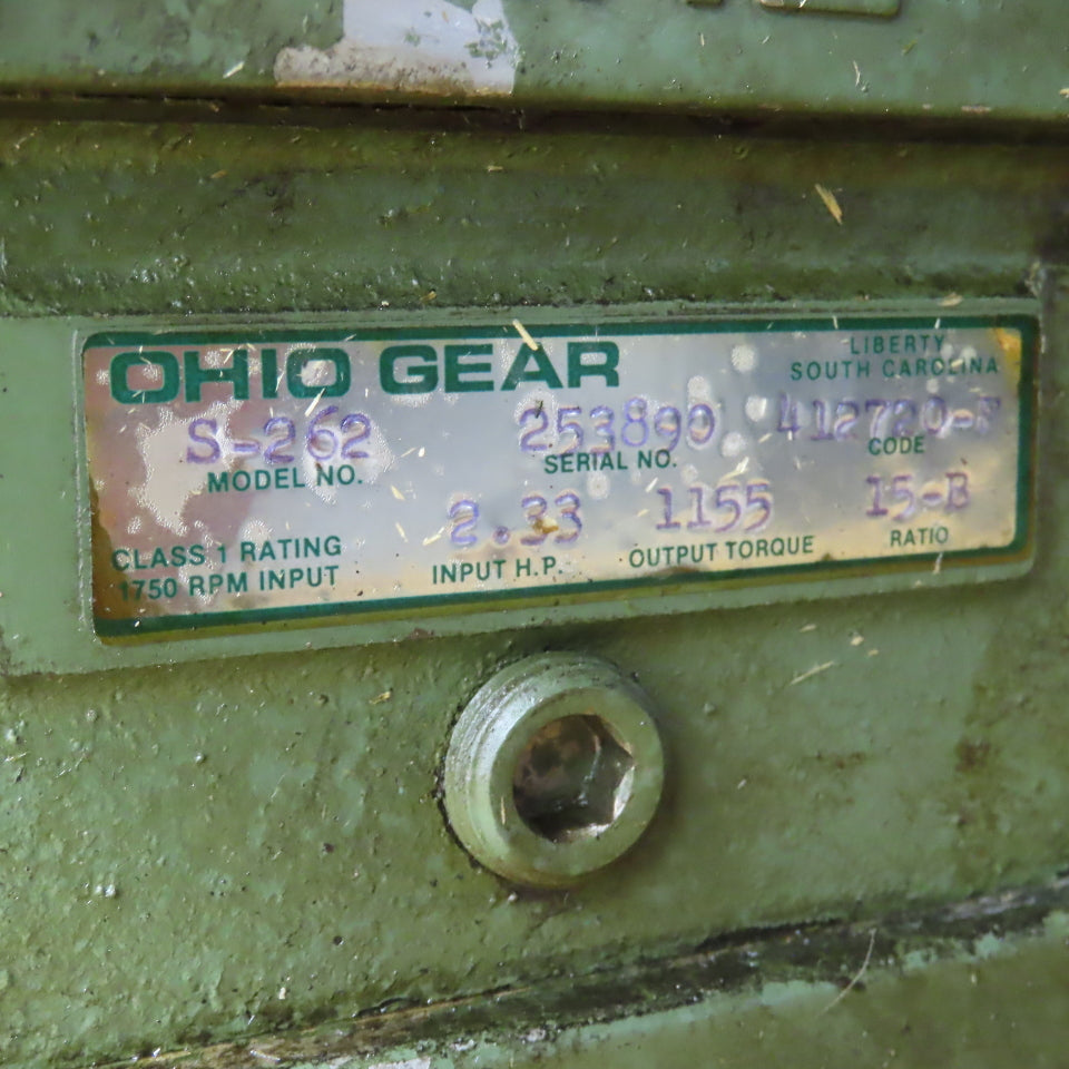 Ohio S-262 15:1 Ratio Left Hand Gearbox Reducer 2.33HP 1155 Torq Lb.