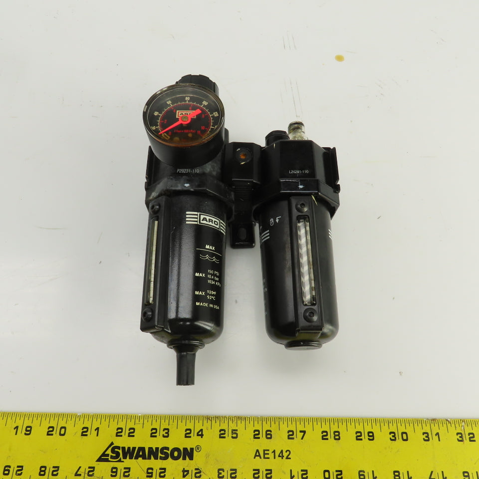ARO Compressed Air Filter Regulator Lubricator FRL 150PSI 3/8" x 1/2" NPT