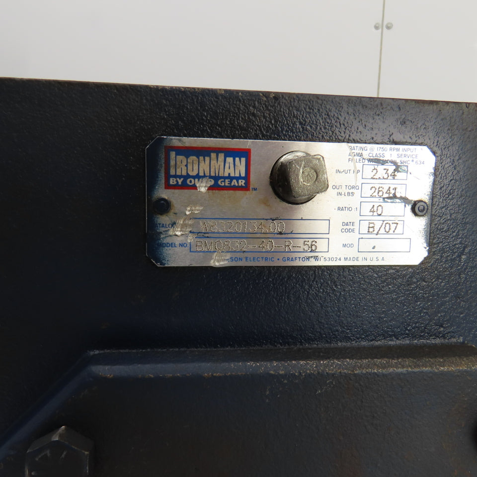Ironman BM0832-40-R-56 40:1 Ratio Right Hand Gear Reducer 43.5RPM Out 3PH 1.5HP
