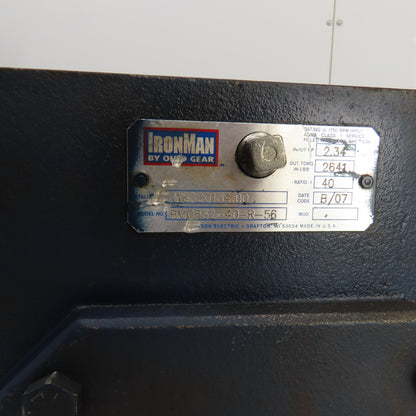 Ironman BM0832-40-R-56 40:1 Ratio Right Hand Gear Reducer 43.5RPM Out 3PH 1.5HP