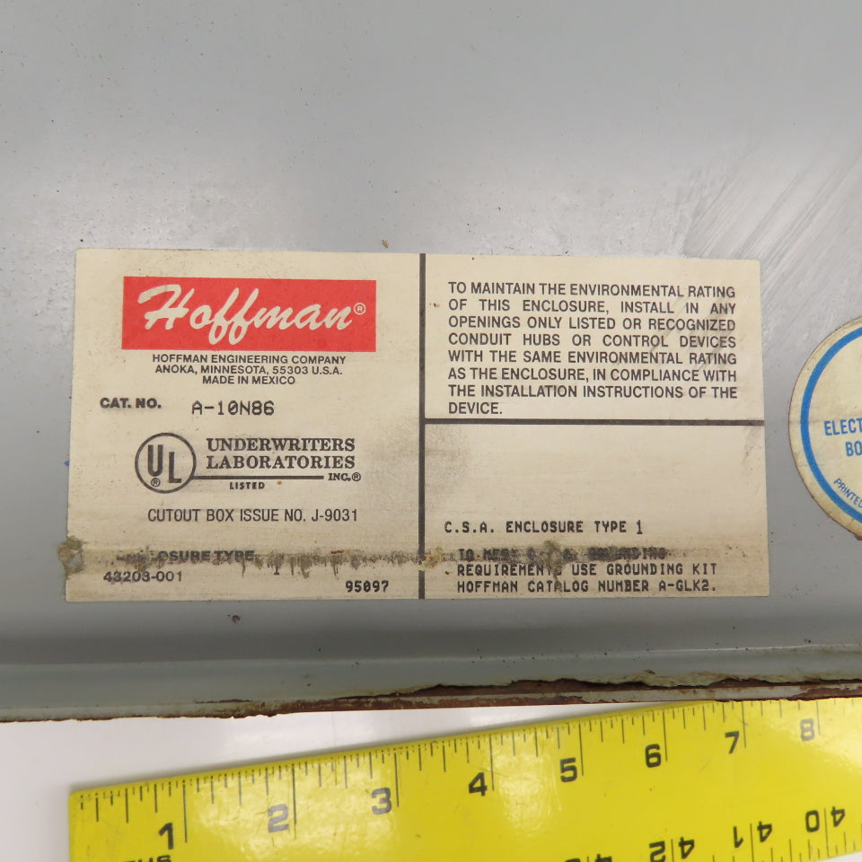 Hoffman A-10N86 10" x 8" x 6" Steel Electrical Enclosure W/Backplate Type 1