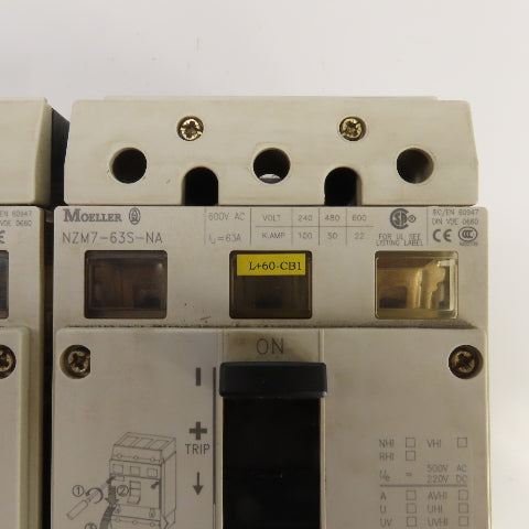 Moeller NZM7-63S-NA Busbar Mounted Breaker Assembly (3) 63A (1) 40 Amp Lot Of 4