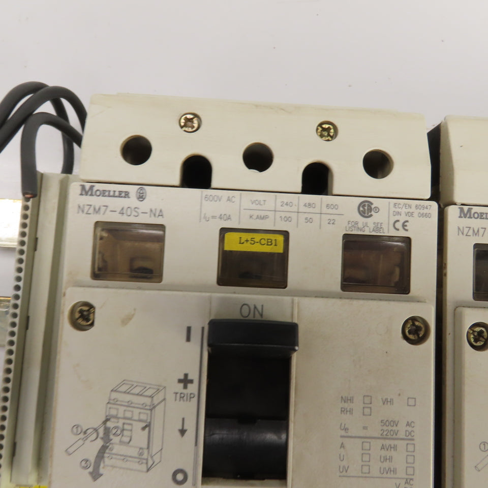 Moeller NZM7-63S-NA Busbar Mounted Breaker Assembly (3) 63A (1) 40 Amp Lot Of 4