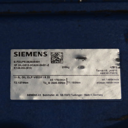 Siemens 1P 2KJ3512-3CA08-0AB1-Z Gear Reducer 8.22:1 Ratio 176 RPM Output