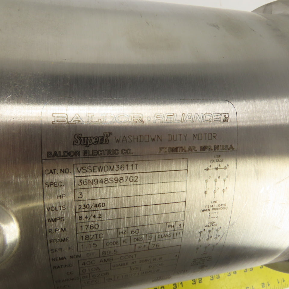 Baldor VSSEWDM3611T 3HP AC Electric Washdown Motor 1760RPM 230/460V 3PH 182TC Fr