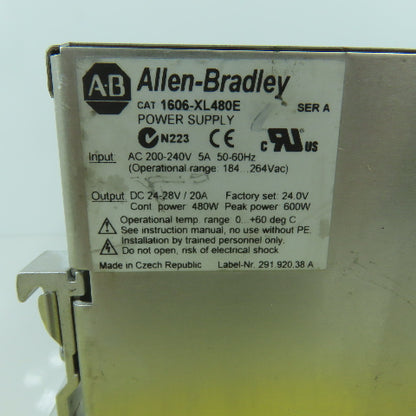 Allen Bradley 1606-XL480E Ser A 24-28V DC 20A Power Supply 200-240VAC 5A Input