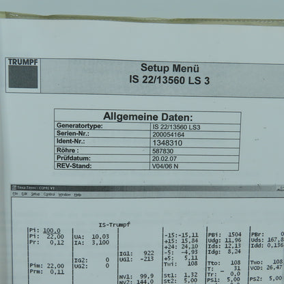Huttinger Trumpf IS 22/13560 LS3 A3483A HF Generator Manual