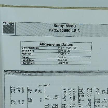 Huttinger Trumpf IS 22/13560 LS3 A3483A HF Generator Manual