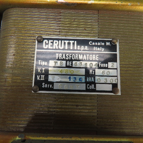 Cerutti Type TB 0300kVA Transformer Primary 480V Secondary 20/130V 1PH 60HZ