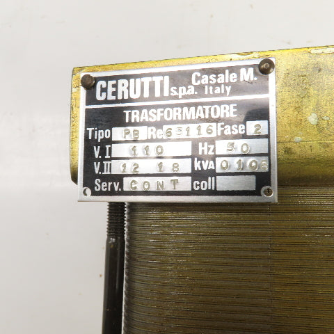 Cerutti Type PB 0108kVA Transformer Primary 110V Secondary 12 / 18V 1PH 50HZ