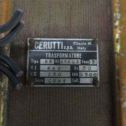 Cerutti Type SS 0500kVA Transformer Primary 480V Secondary 220V 1PH 50HZ