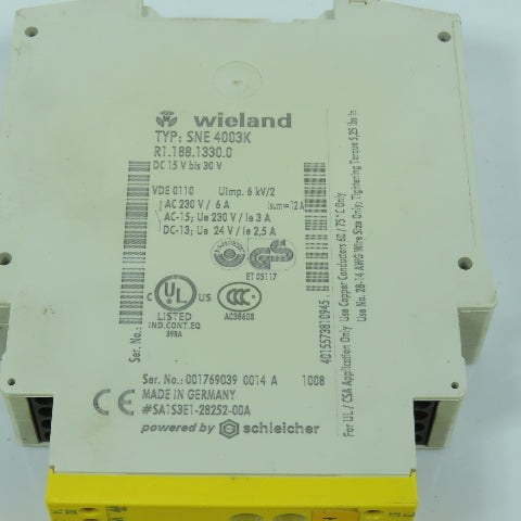 Wieland SNE 4003K R1.188.1330.0 Safety Relay Module Rail Mount
