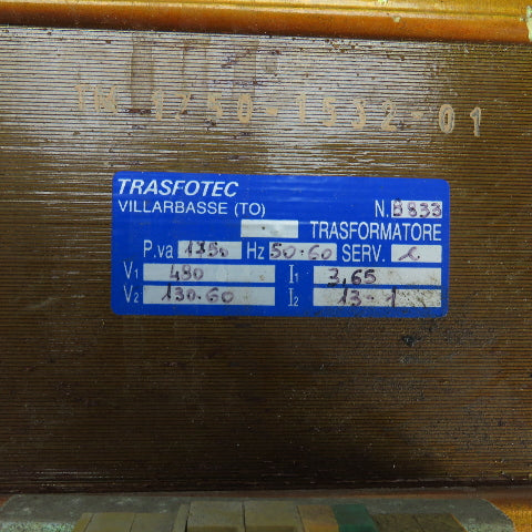 Trasfotec SRL 1750 P.VA Transformer Pri 480V Sec 130/60V 1PH 50/60HZ