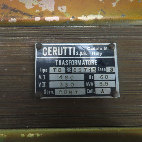 Cerutti Type TB 5.5kVA Transformer Pri 480V Sec 330V 60HZ
