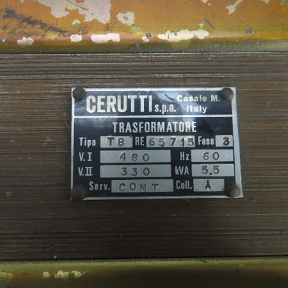 Cerutti Type TB 5.5kVA Transformer Pri 480V Sec 330V 60HZ