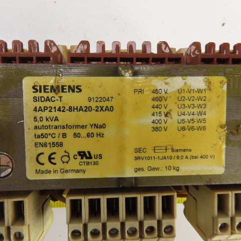 Siemens 4AP2142-8HA20-2XA0 5kVA Autotransformer Pri 380-400-415-440-460-480