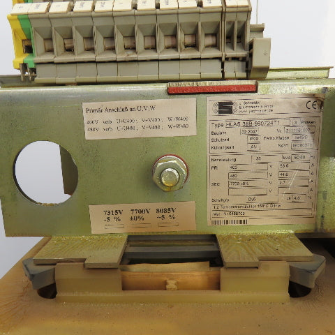 J. Schneider HLAS 38B-960724T1 36kVA Step-Up Transformer Pri 400/480 Sec 7700V