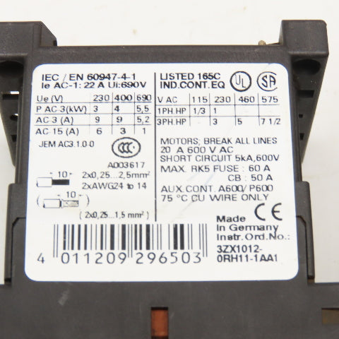 Siemens 3RT1016-2BB41 600V 20A 3Ph 7.5Hp Contactor Motor Starter Lot Of 2