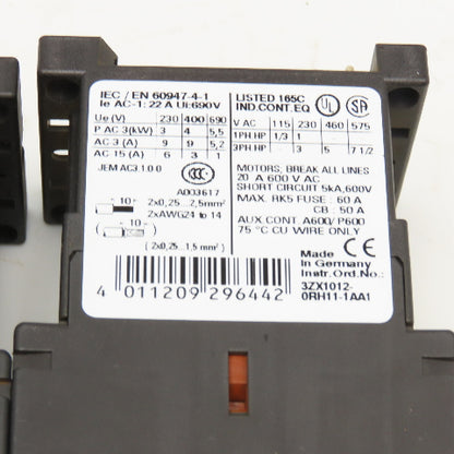 Siemens 3ZX1012-0RH11-1AA1 600V 20A 7.5Hp Motor Starter Contactor Lot Of 2
