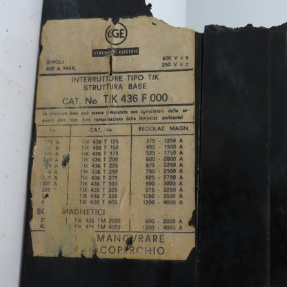 General Electric TK 436-F-000 400A Circuit Breaker 600V AC 3-Pole Bolt-On