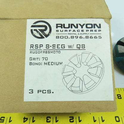 Runyon RSP 8-SEG Diamond Surface Prep Pad 70 Grit Medium Bond Box Of 3