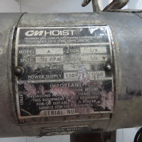 Lodestar Model A 1/8 Ton Electric Chain Hoist 10' Lift 32FPM 120V 1Ph