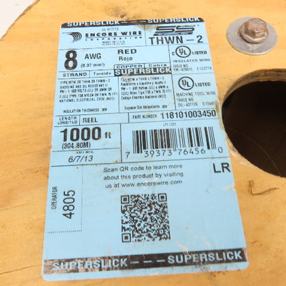 Encore 118101003450 8 AWG Strand Copper Wire THWN-2 RED 65'