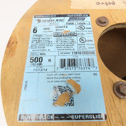 Encore 118101202440 6 AWG Strand Copper Wire T90/TWN White 600V 80'