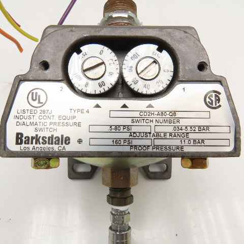 Barksdale CD2H-A80-Q8 Dialmatic Pressure Switch .5-80 PSI