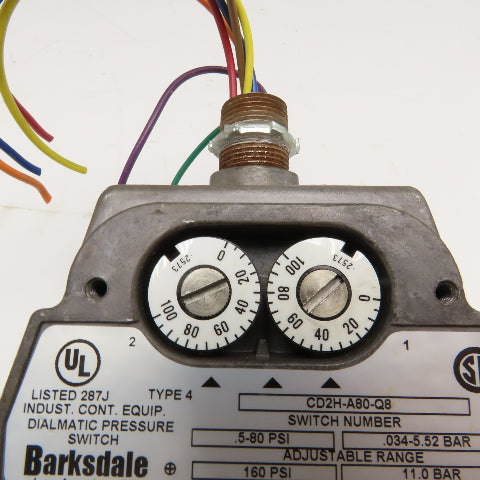 Barksdale CD2H-A80-Q8 Dialmatic Pressure Switch .5-80 PSI