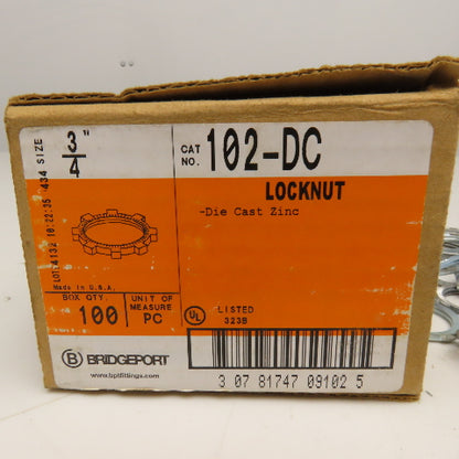 Bridgeport 102-DC 3/4" Conduit Locknut Lot Of 96