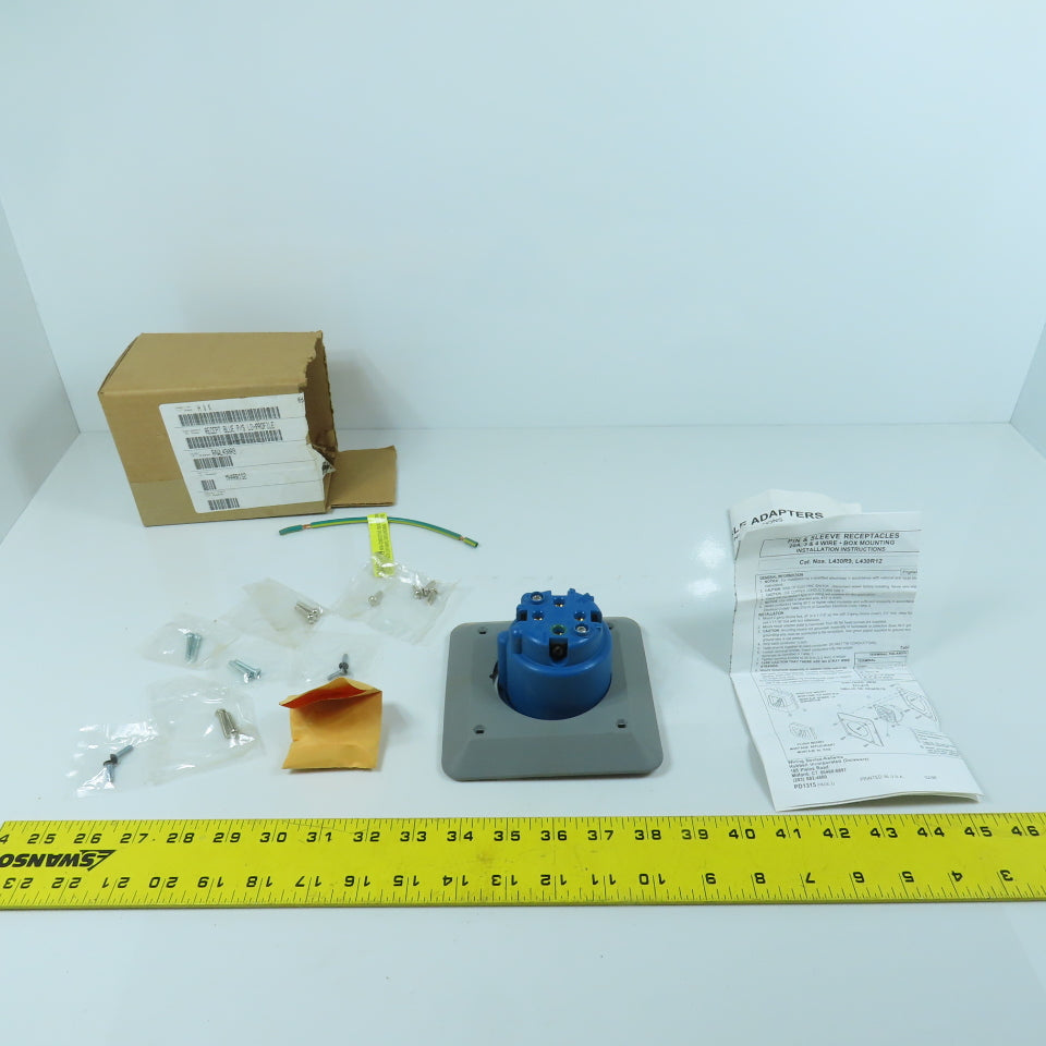 Hubbell L430R9 Blue Wall Mount Pin & Sleeve Receptacle 30A 250VAC 3PH