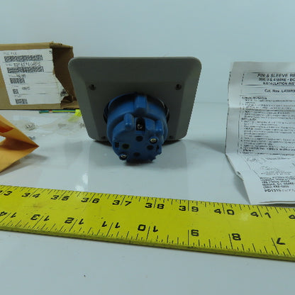Hubbell L430R9 Blue Wall Mount Pin & Sleeve Receptacle 30A 250VAC 3PH