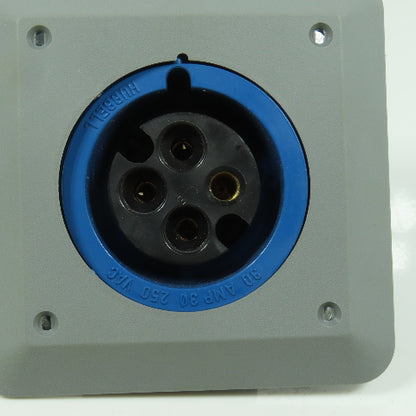Hubbell L430R9 Blue Wall Mount Pin & Sleeve Receptacle 30A 250VAC 3PH