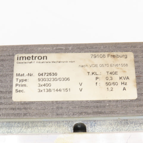 Imetron 0472530 400V Pri 0.3kVa 138-144/151V Sec. Transformer