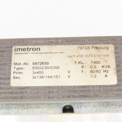Imetron 0472530 400V Pri 0.3kVa 138-144/151V Sec. Transformer