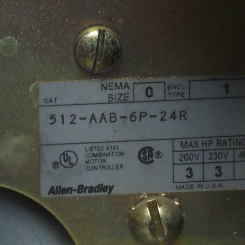 Allen Bradley 512ABB-6P-24R Combination Motor Starter Enclosure 509-A0D Sze 0