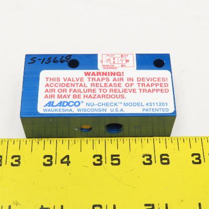 Aladco 311201 Nu-Check Pneumatic N/C Check Valve Manual Override 1/8"NPT