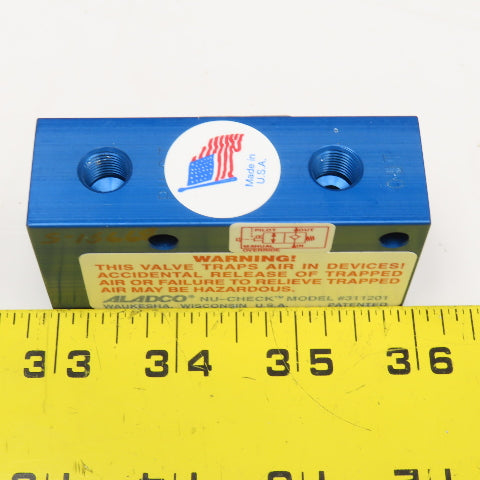 Aladco 311201 Nu-Check Pneumatic N/C Check Valve Manual Override 1/8"NPT
