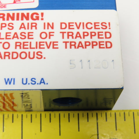 Aladco Nu-Check 511201 Pneumatic N/C Check Valve Manual Override 1/4"NPT