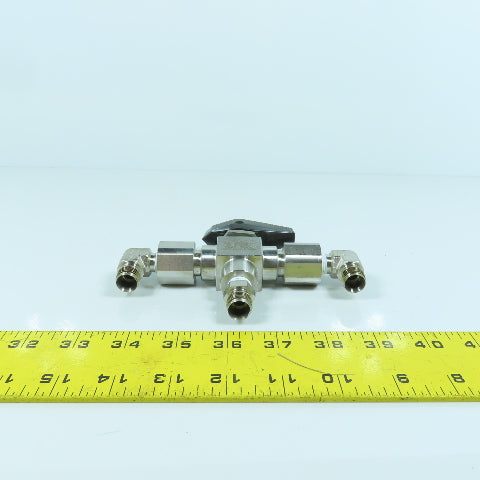 Swagelok SS-H83XPF4 3-Piece High Pressure 3-Way Ball Valve 10,000PSIG 1/4" FNPT