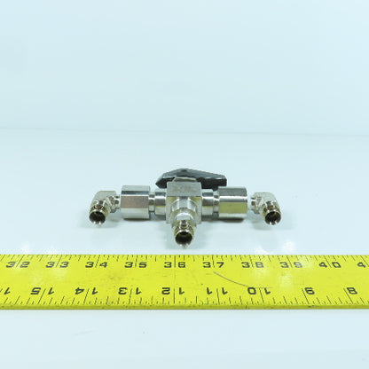 Swagelok SS-H83XPF4 3-Piece High Pressure 3-Way Ball Valve 10,000PSIG 1/4" FNPT