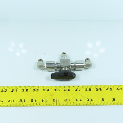 Swagelok SS-H83XPF4 3-Piece High Pressure 3-Way Ball Valve 10,000PSIG 1/4" FNPT